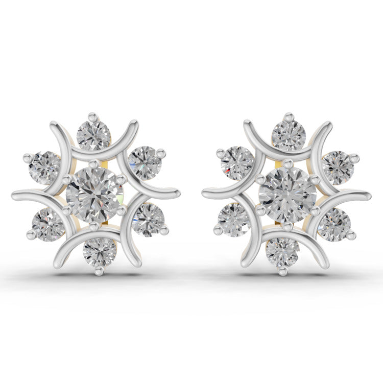 1.73 Ct  Round Cluster Diamond Stud Earrings | 14K Rose Gold