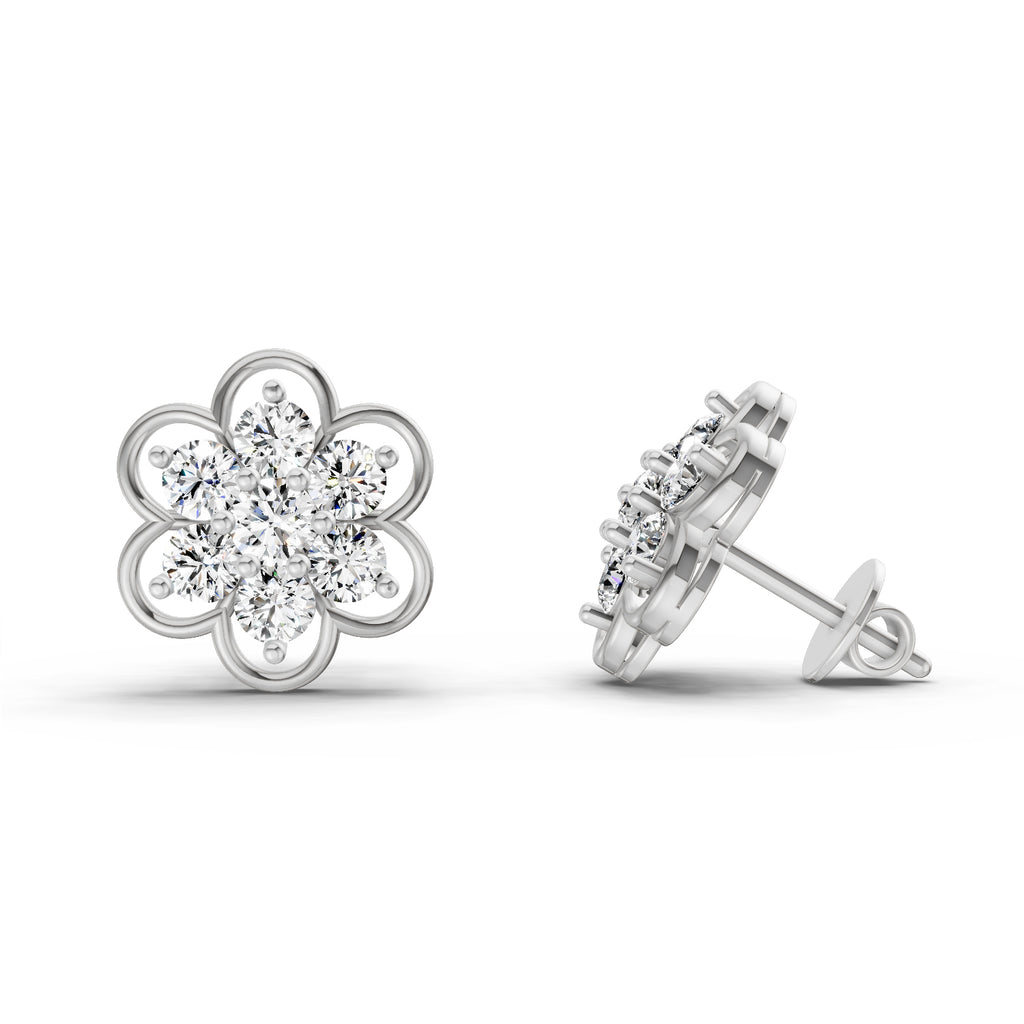 1.20 Ct Round Shape Floral Cluster Diamond Stud Earrings | 14K Rose Gold