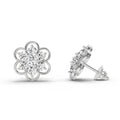 1.20 Ct Round Shape Floral Cluster Diamond Stud Earrings | 14K White Gold