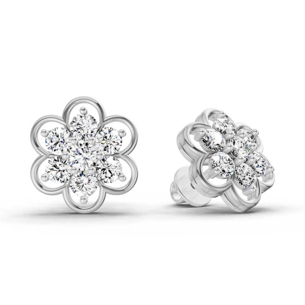 1.20 Ct Round Shape Floral Cluster Diamond Stud Earrings | 14K Rose Gold