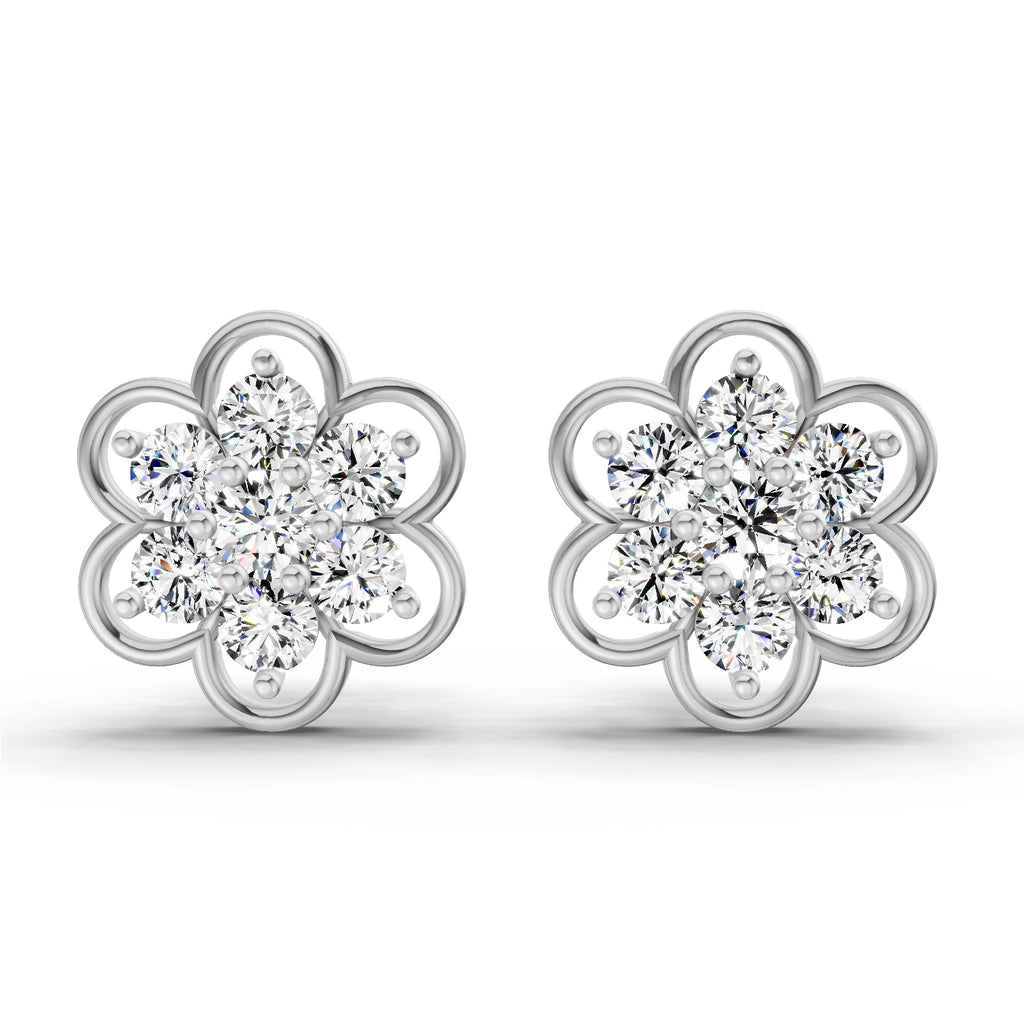 1.20 Ct Round Shape Floral Cluster Diamond Stud Earrings | 14K Rose Gold