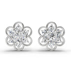 1.20 Ct Round Shape Floral Cluster Diamond Stud Earrings | 14K Rose Gold