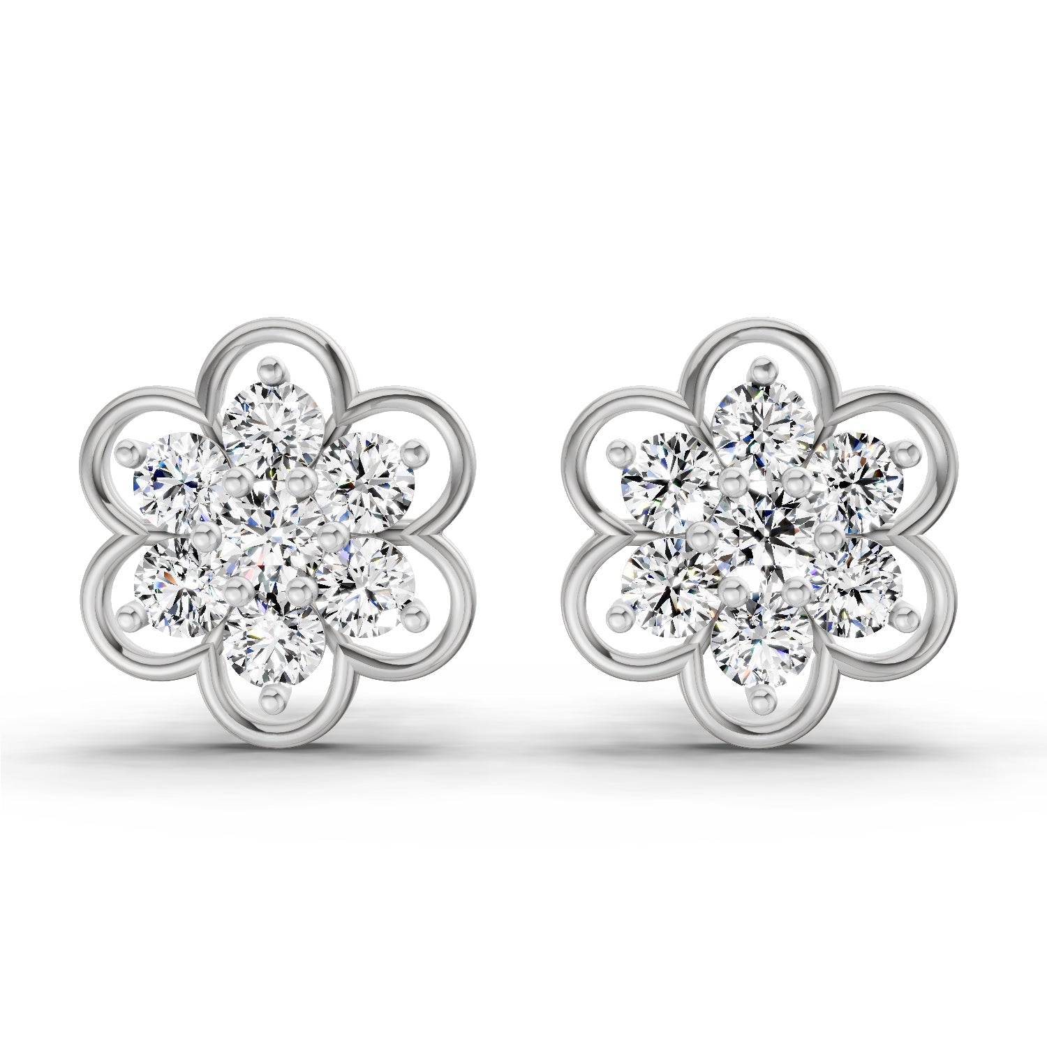 1.20 Ct Round Shape Floral Cluster Diamond Stud Earrings | 14K Rose Gold
