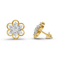 1.20 Ct Round Shape Floral Cluster Diamond Stud Earrings | 14K Yellow Gold