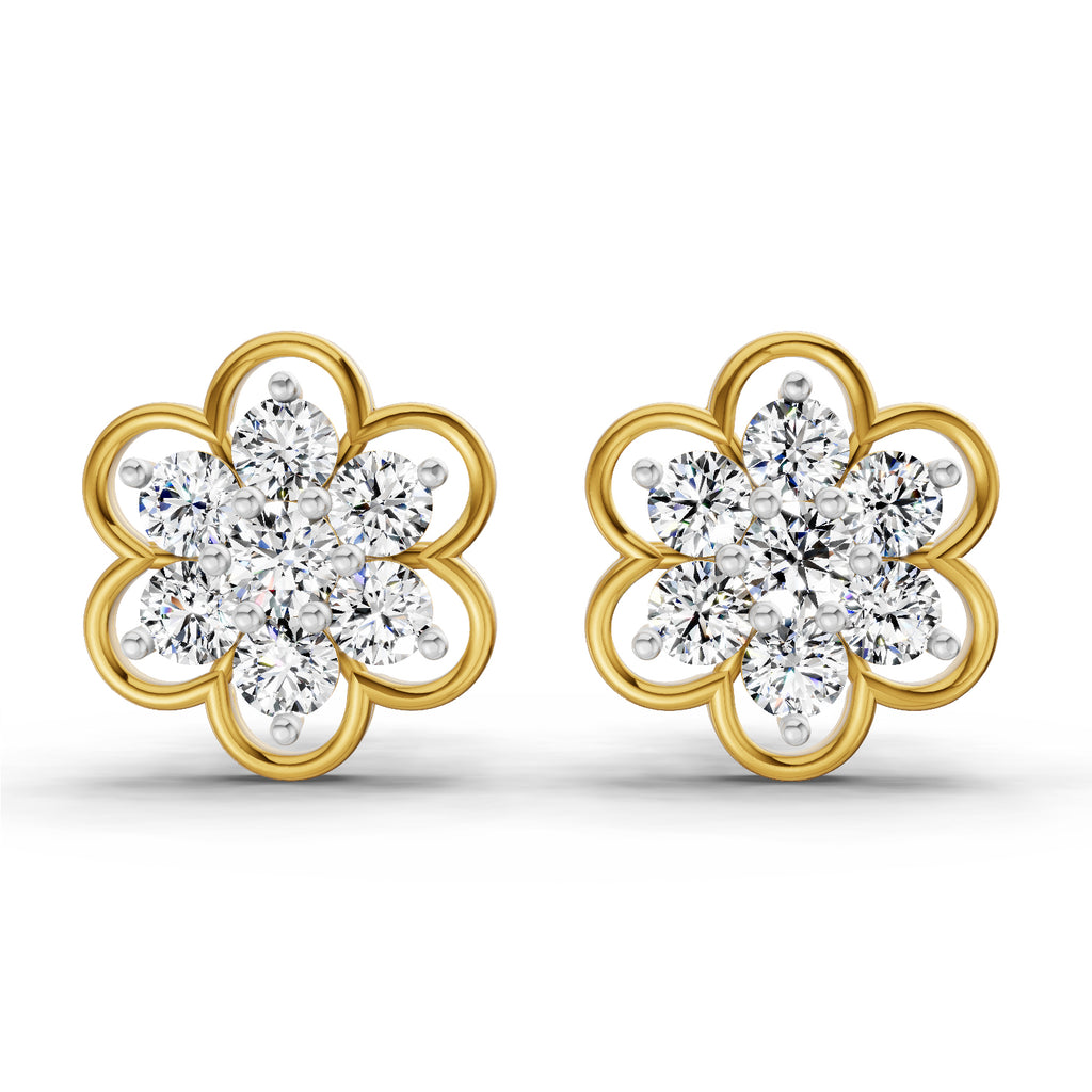 1.20 Ct Round Shape Floral Cluster Diamond Stud Earrings | 14K Rose Gold
