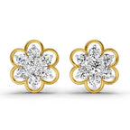 1.20 Ct Round Shape Floral Cluster Diamond Stud Earrings | 14K Rose Gold