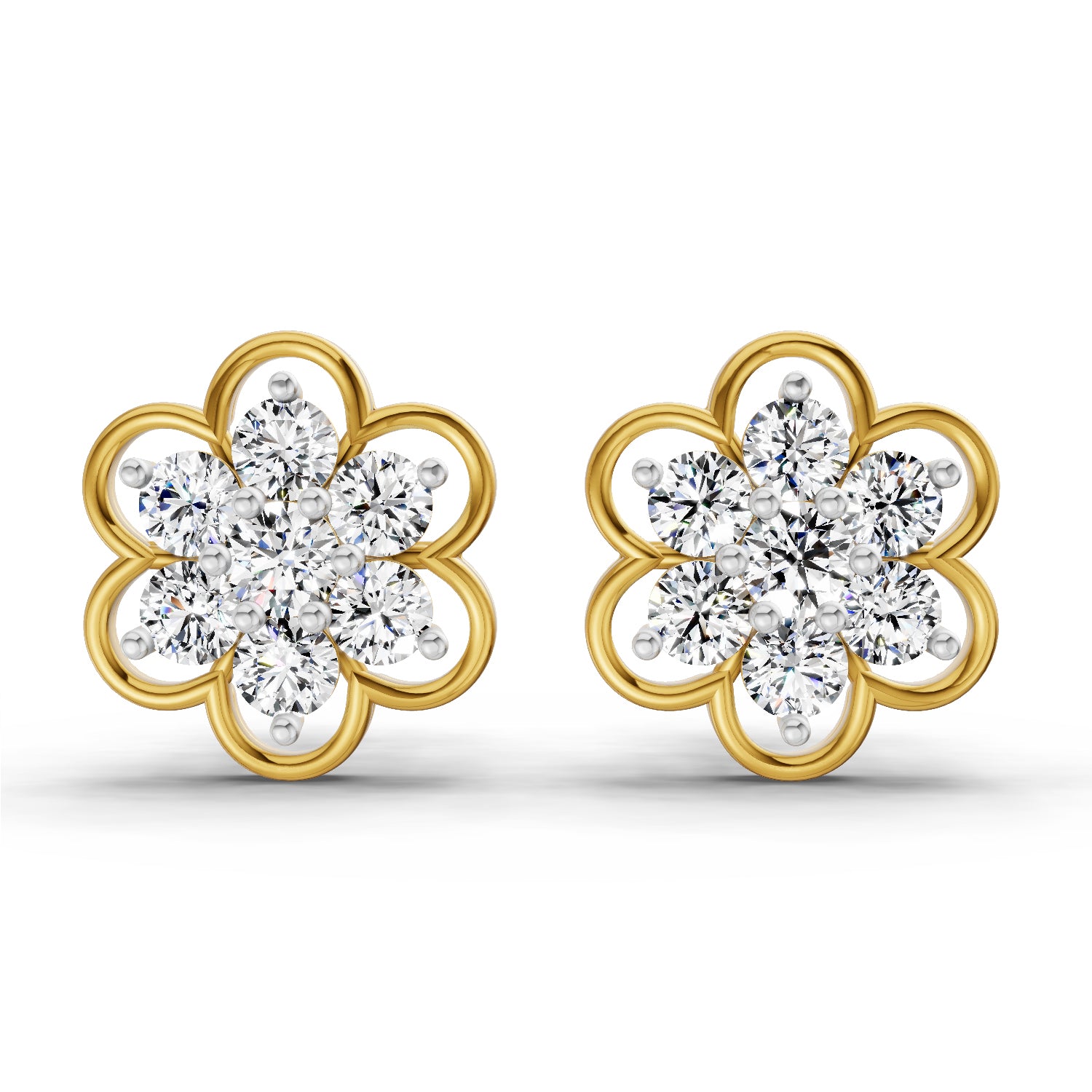 1.20 Ct Round Shape Floral Cluster Diamond Stud Earrings | 14K Rose Gold