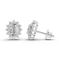 0.95 Ct  Oval Cluster Diamond Stud Earrings | 14K White Gold