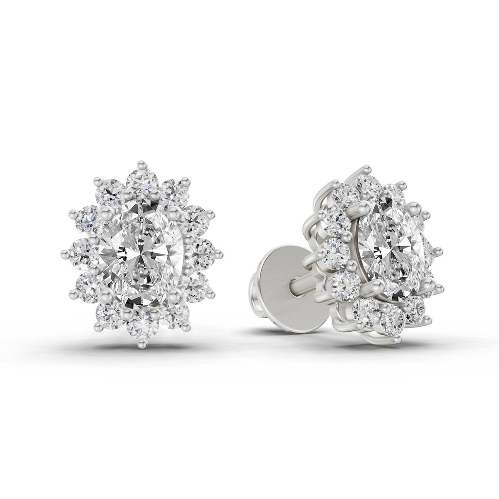 0.95 Ct  Oval Cluster Diamond Stud Earrings | 14K Rose Gold