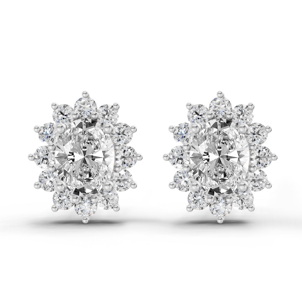 0.95 Ct  Oval Cluster Diamond Stud Earrings | 14K Rose Gold