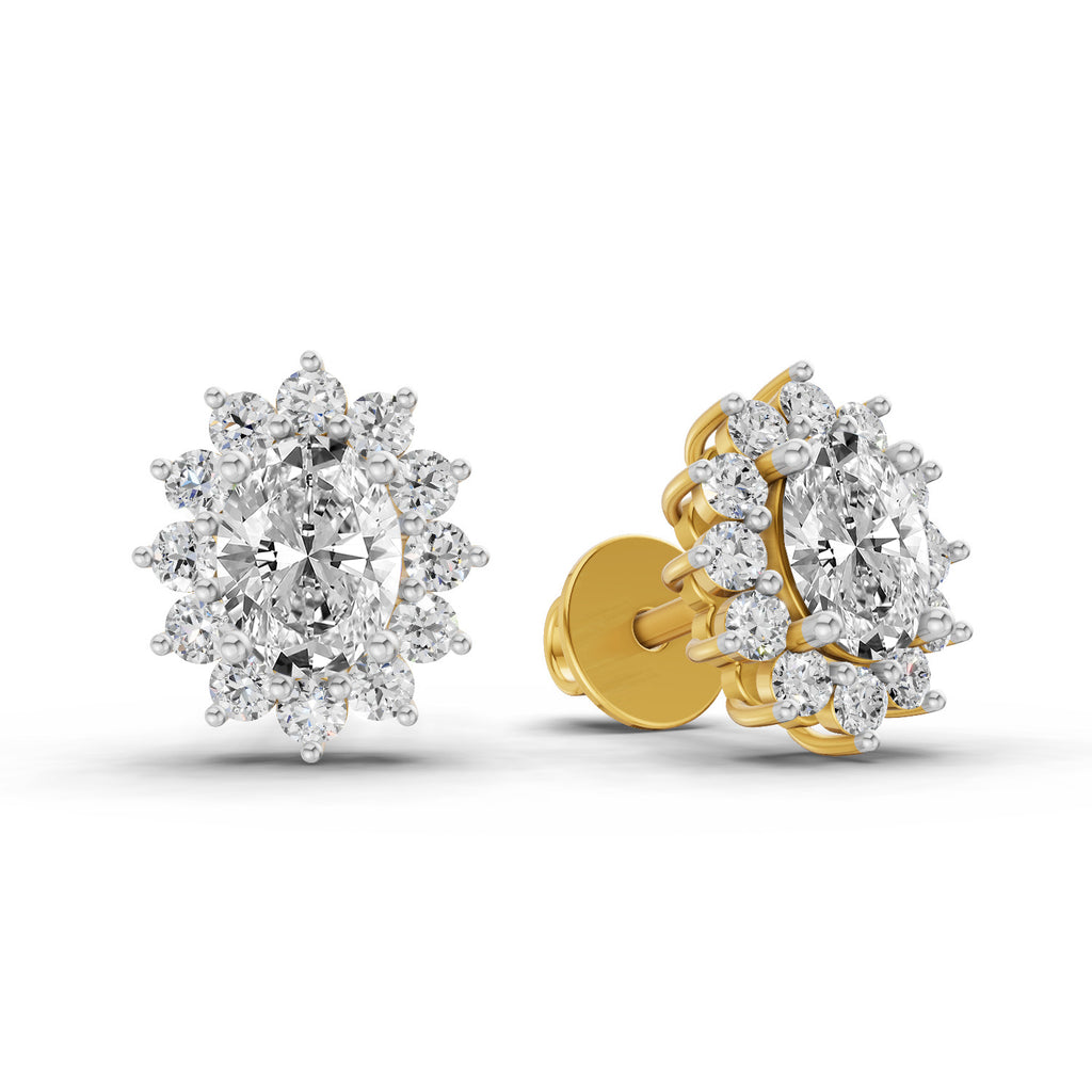 0.95 Ct  Oval Cluster Diamond Stud Earrings | 14K Rose Gold