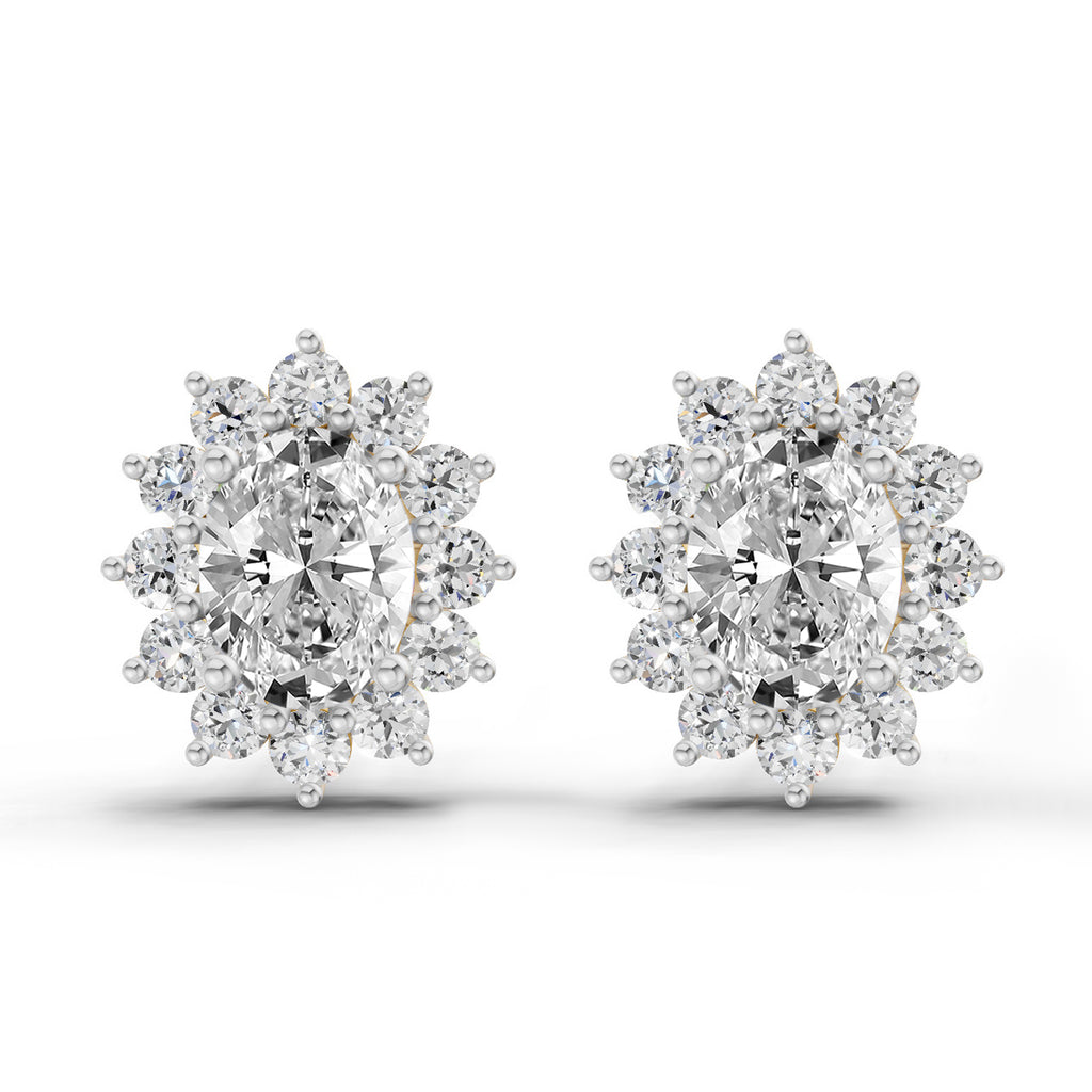 0.95 Ct  Oval Cluster Diamond Stud Earrings | 14K Rose Gold