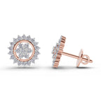 0.83 Ct  Round Shape Floral Cluster Diamond Stud Earrings | 14K Rose Gold