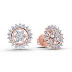 0.83 Ct  Round Shape Floral Cluster Diamond Stud Earrings | 14K Yellow Gold