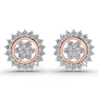 0.83 Ct  Round Shape Floral Cluster Diamond Stud Earrings | 14K Yellow Gold