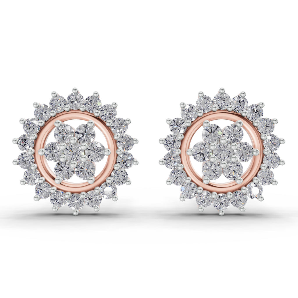 0.83 Ct  Round Shape Floral Cluster Diamond Stud Earrings | 14K Rose Gold