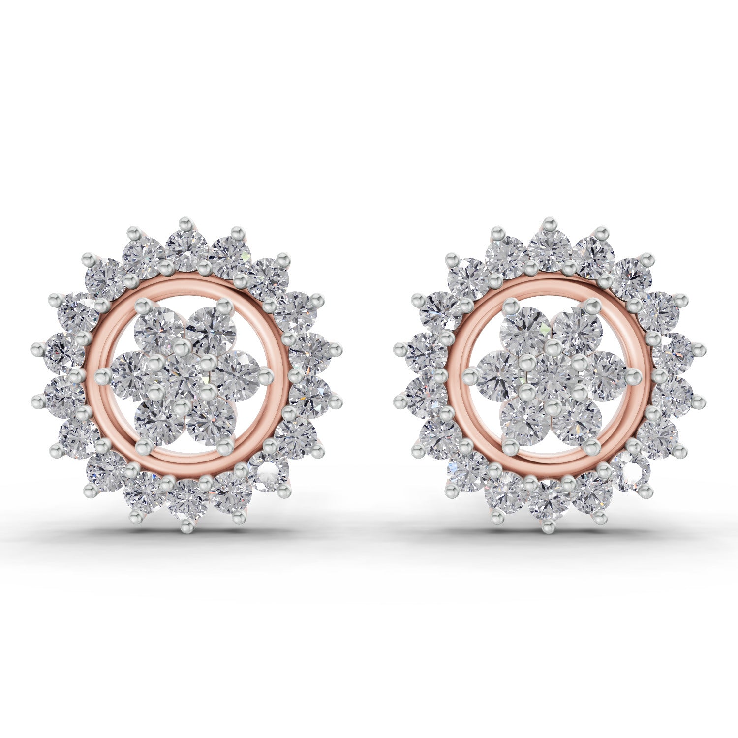 0.83 Ct  Round Shape Floral Cluster Diamond Stud Earrings | 14K Rose Gold