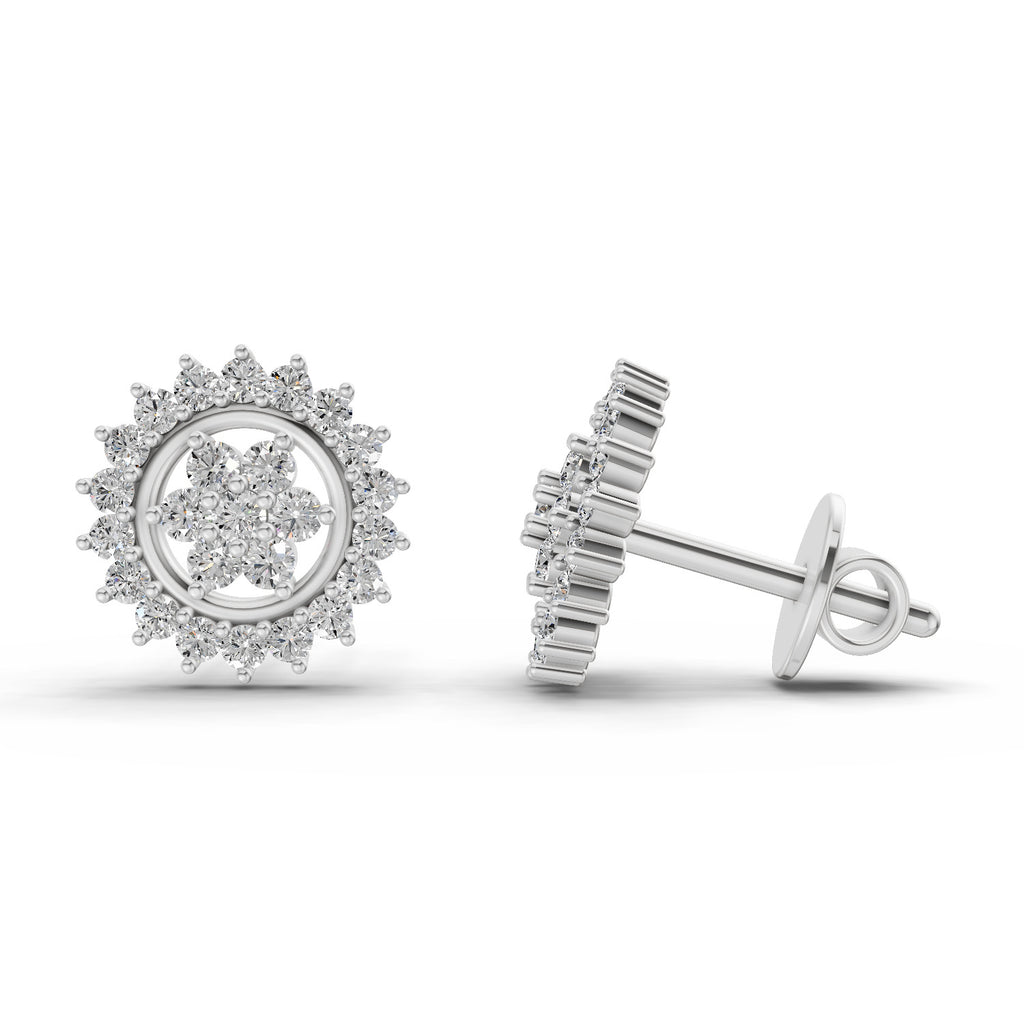 0.83 Ct  Round Shape Floral Cluster Diamond Stud Earrings | 14K Yellow Gold