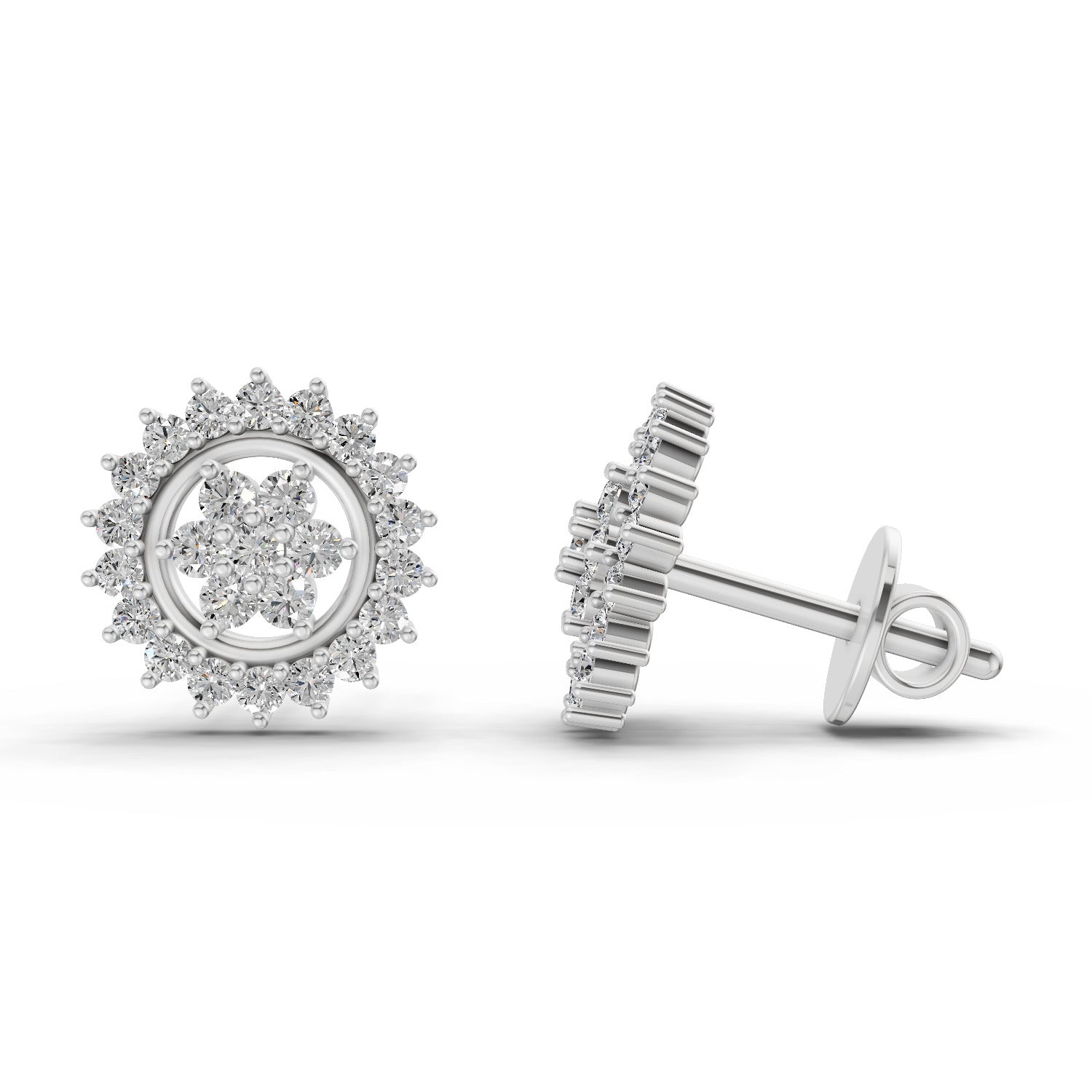 0.83 Ct  Round Shape Floral Cluster Diamond Stud Earrings | 14K Yellow Gold