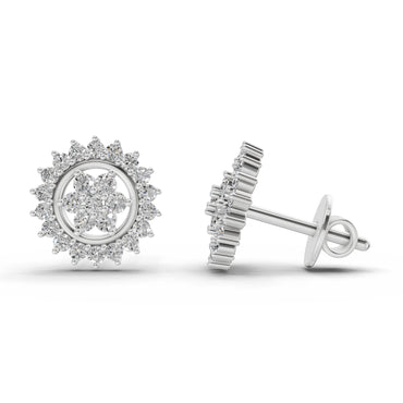 0.83 Ct  Round Shape Floral Cluster Diamond Stud Earrings | 14K White Gold
