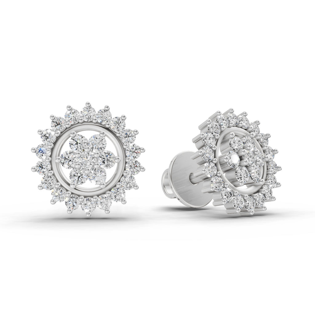 0.83 Ct  Round Shape Floral Cluster Diamond Stud Earrings | 14K Rose Gold