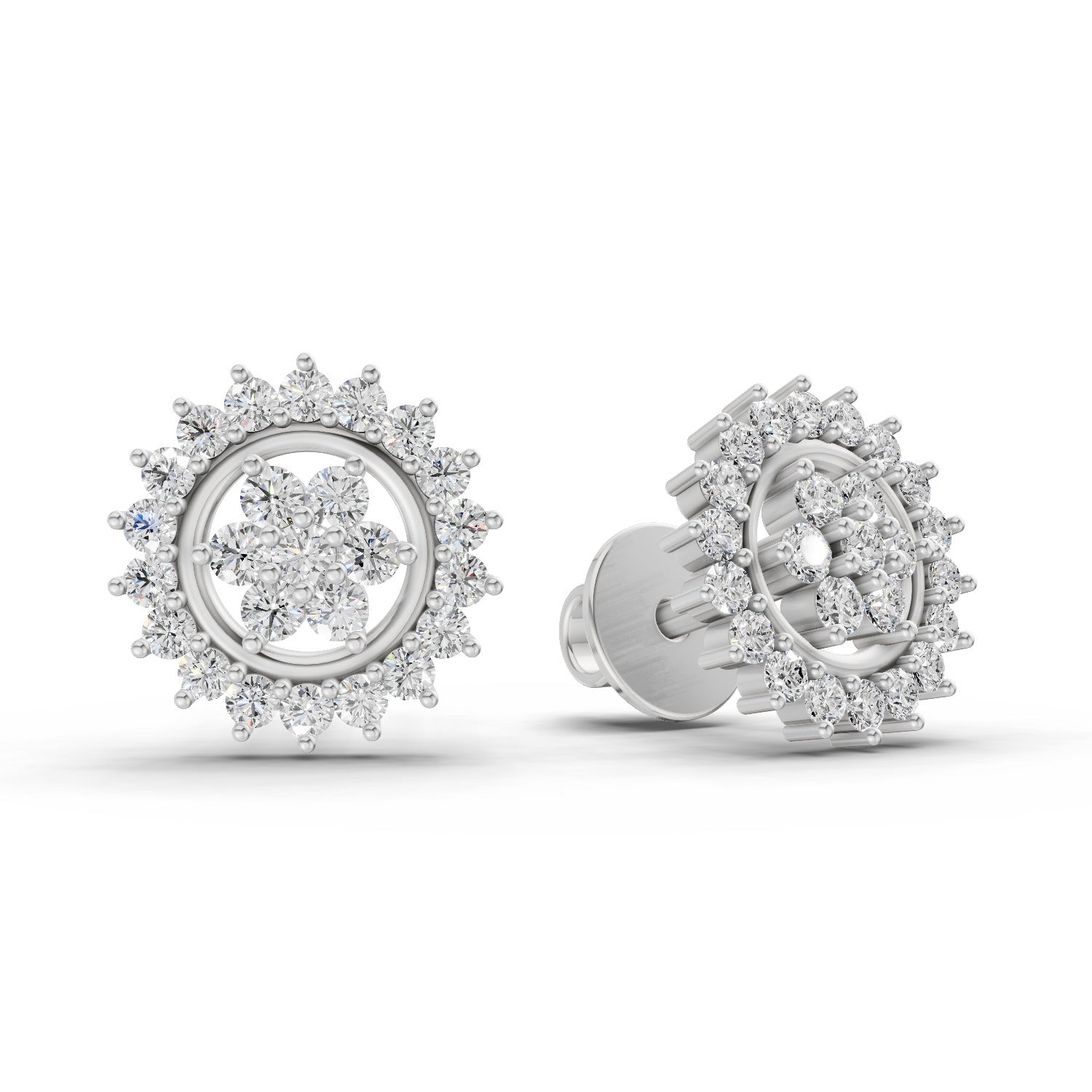 0.83 Ct  Round Shape Floral Cluster Diamond Stud Earrings | 14K Rose Gold