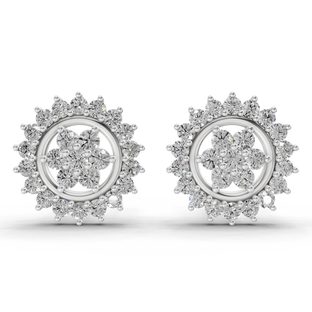 0.83 Ct  Round Shape Floral Cluster Diamond Stud Earrings | 14K Rose Gold