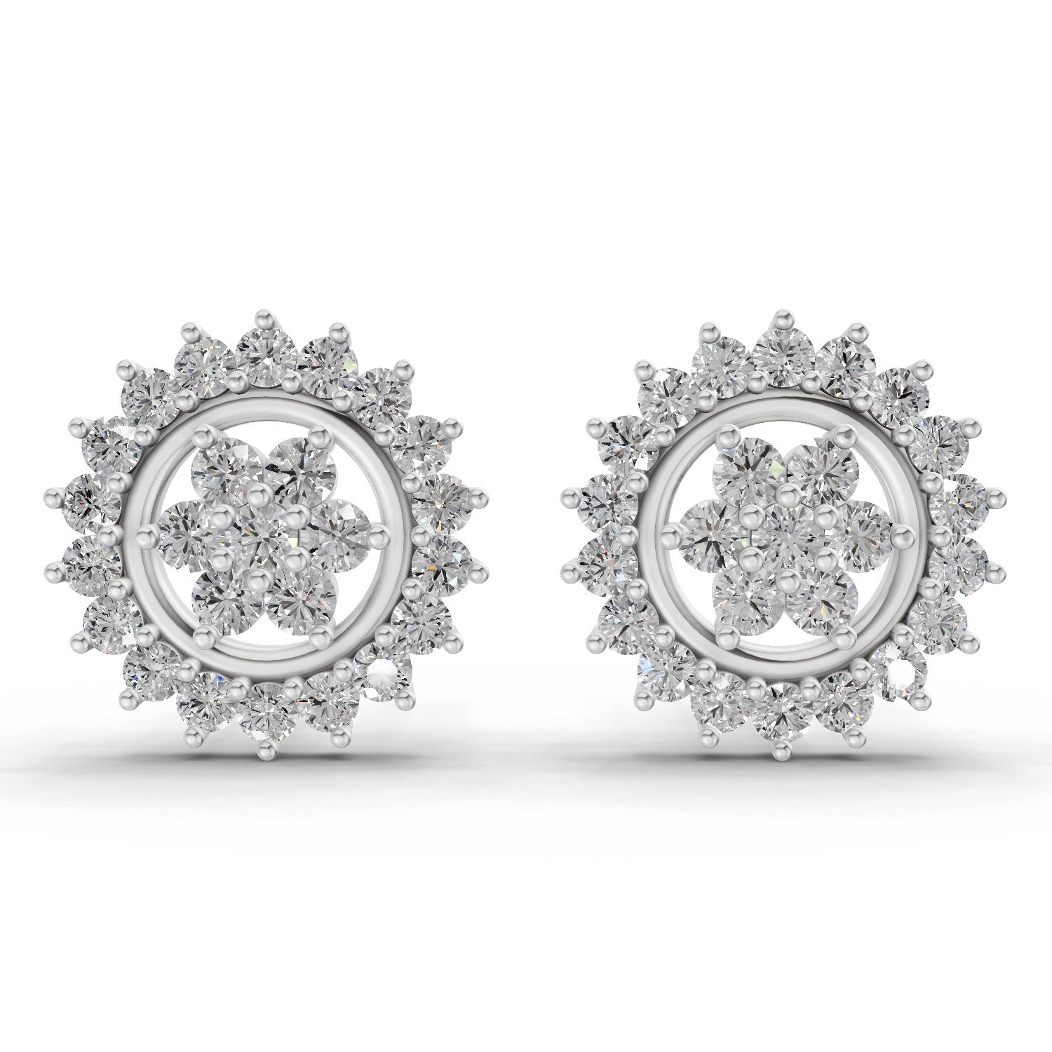 0.83 Ct  Round Shape Floral Cluster Diamond Stud Earrings | 14K Rose Gold