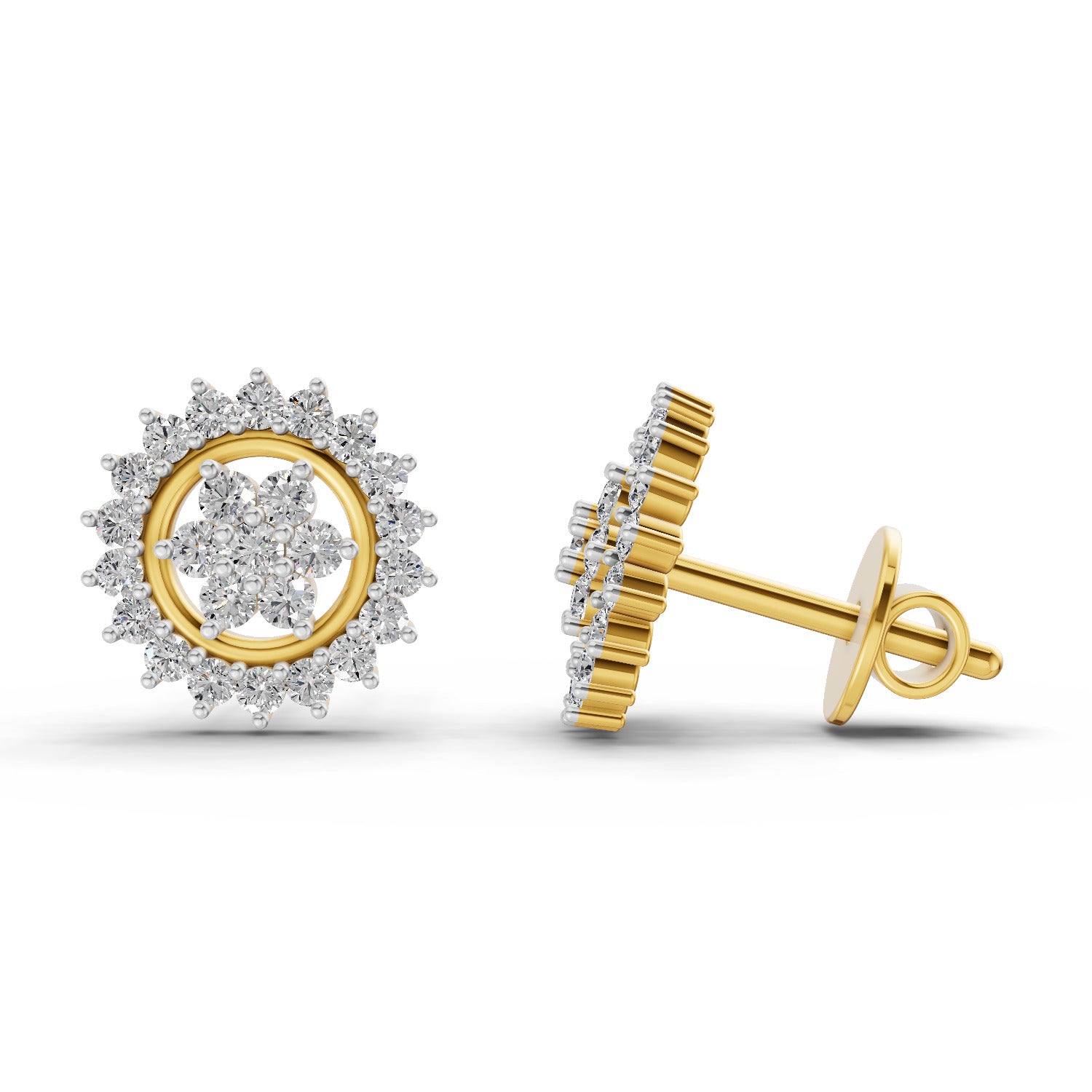 0.83 Ct  Round Shape Floral Cluster Diamond Stud Earrings | 14K Rose Gold