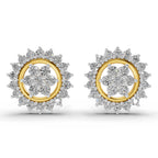0.83 Ct  Round Shape Floral Cluster Diamond Stud Earrings | 14K Yellow Gold
