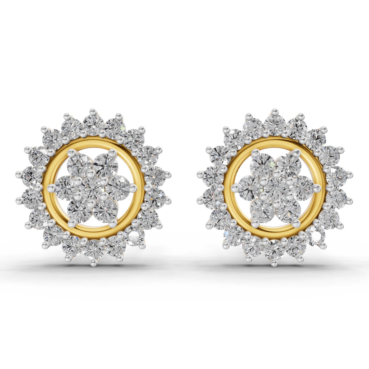0.83 Ct  Round Shape Floral Cluster Diamond Stud Earrings | 14K Yellow Gold