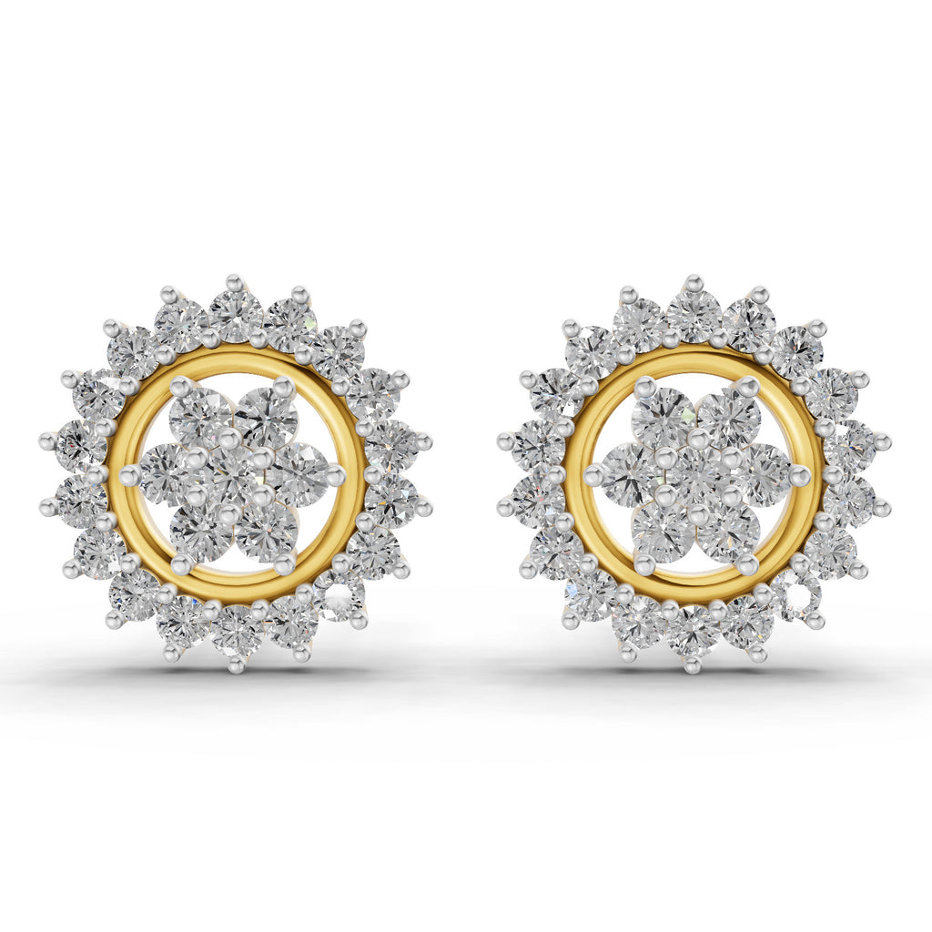 0.83 Ct  Round Shape Floral Cluster Diamond Stud Earrings | 14K Rose Gold