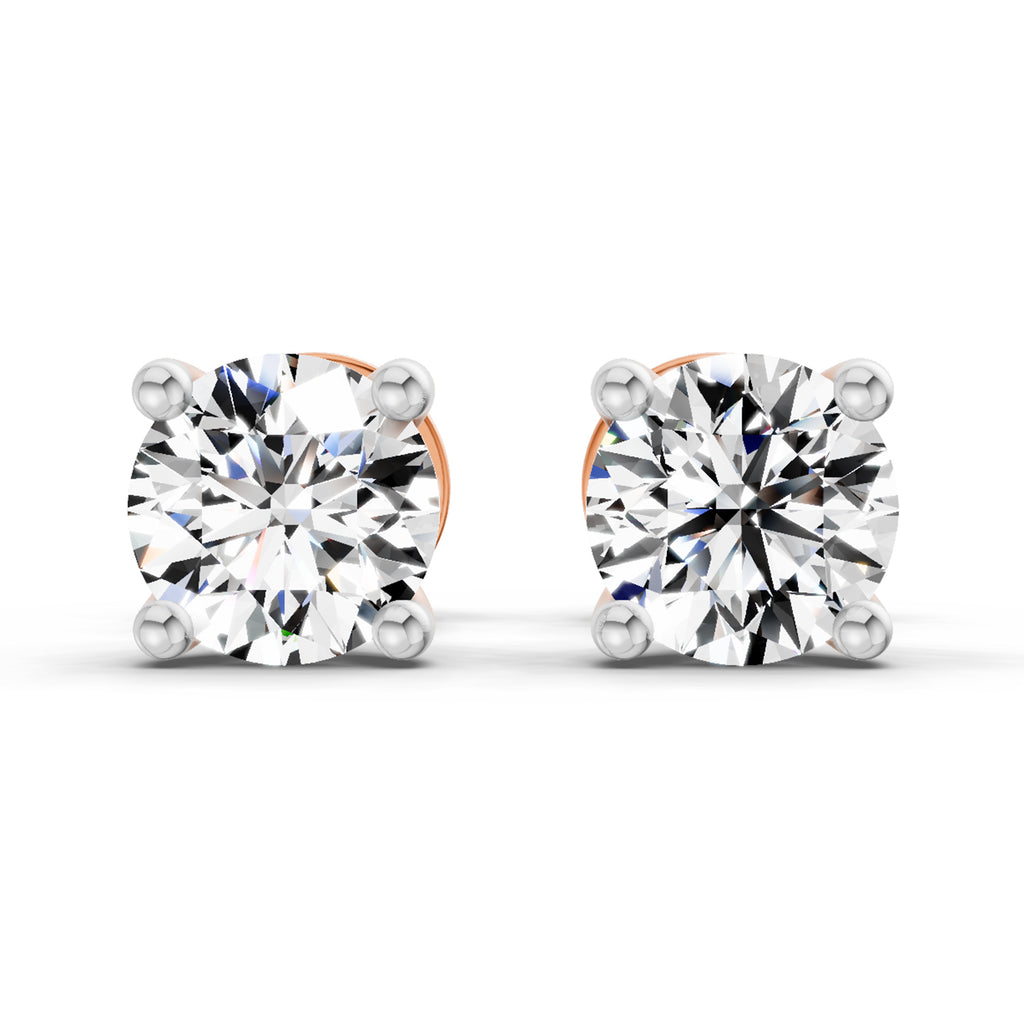 0.5 Ct Round Shape 4 Prong Solitaire Diamond Stud Earrings | 14K Rose Gold