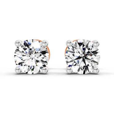 0.5 Ct Round Shape 4 Prong Solitaire Diamond Stud Earrings | 14K Rose Gold