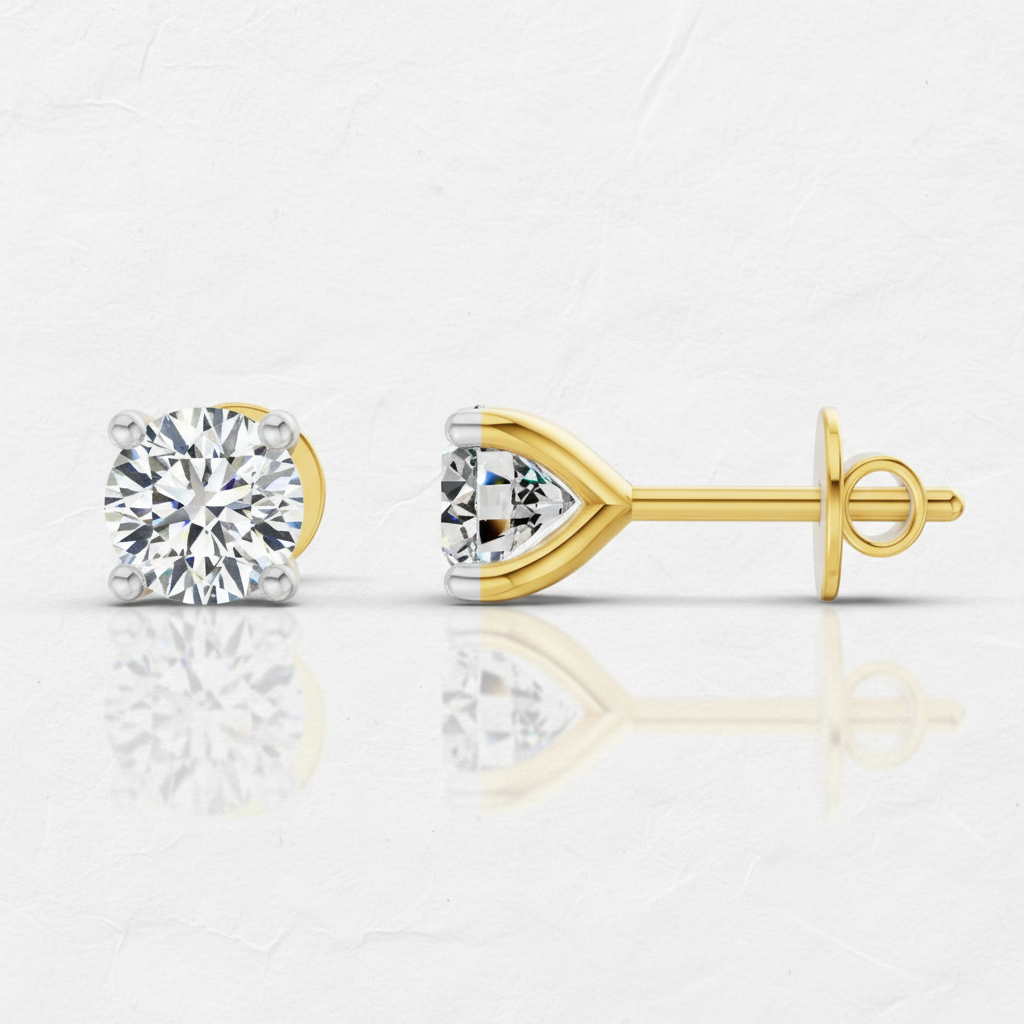 0.5 Ct Round Shape 4 Prong Solitaire Diamond Stud Earrings | 14K Rose Gold