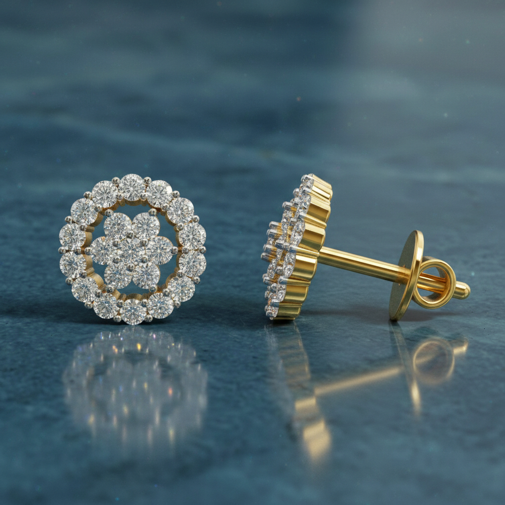 0.67 Ct  Round Shape Floral Cluster Diamond Stud Earrings | 14K Rose Gold
