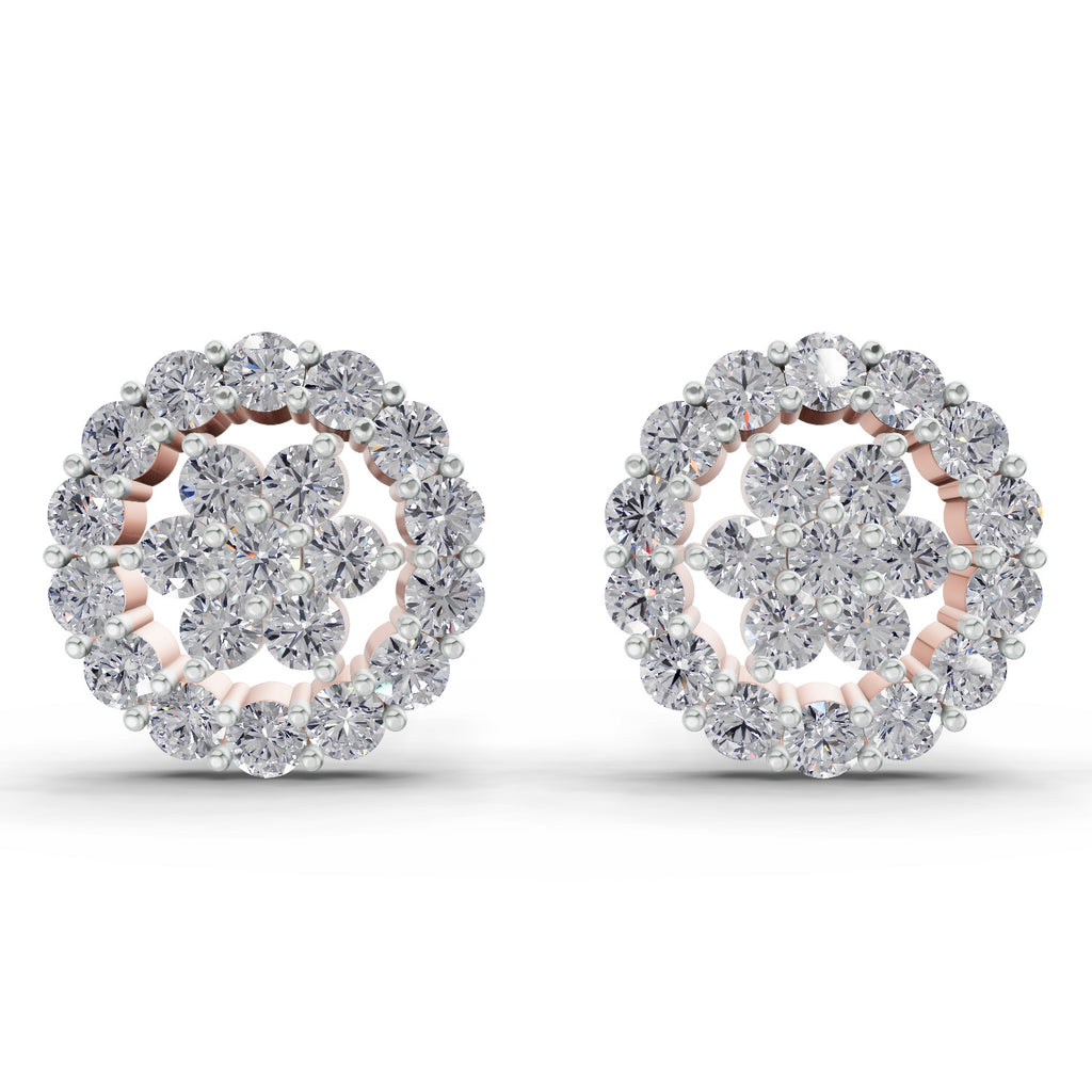 0.67 Ct  Round Shape Floral Cluster Diamond Stud Earrings | 14K Rose Gold