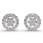 0.67 Ct  Round Shape Floral Cluster Diamond Stud Earrings | 14K Rose Gold