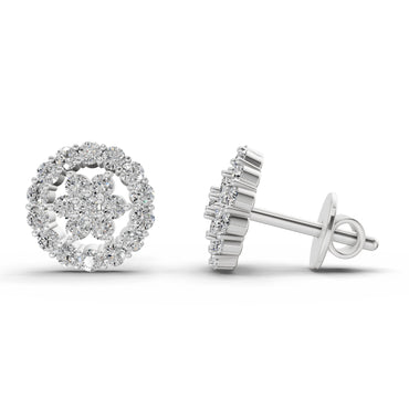 0.67 Ct  Round Shape Floral Cluster Diamond Stud Earrings | 14K White Gold