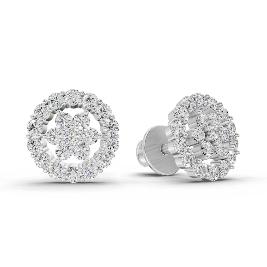 0.67 Ct  Round Shape Floral Cluster Diamond Stud Earrings | 14K Rose Gold