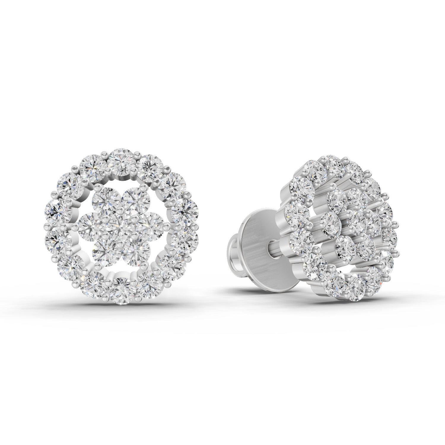 0.67 Ct  Round Shape Floral Cluster Diamond Stud Earrings | 14K Rose Gold