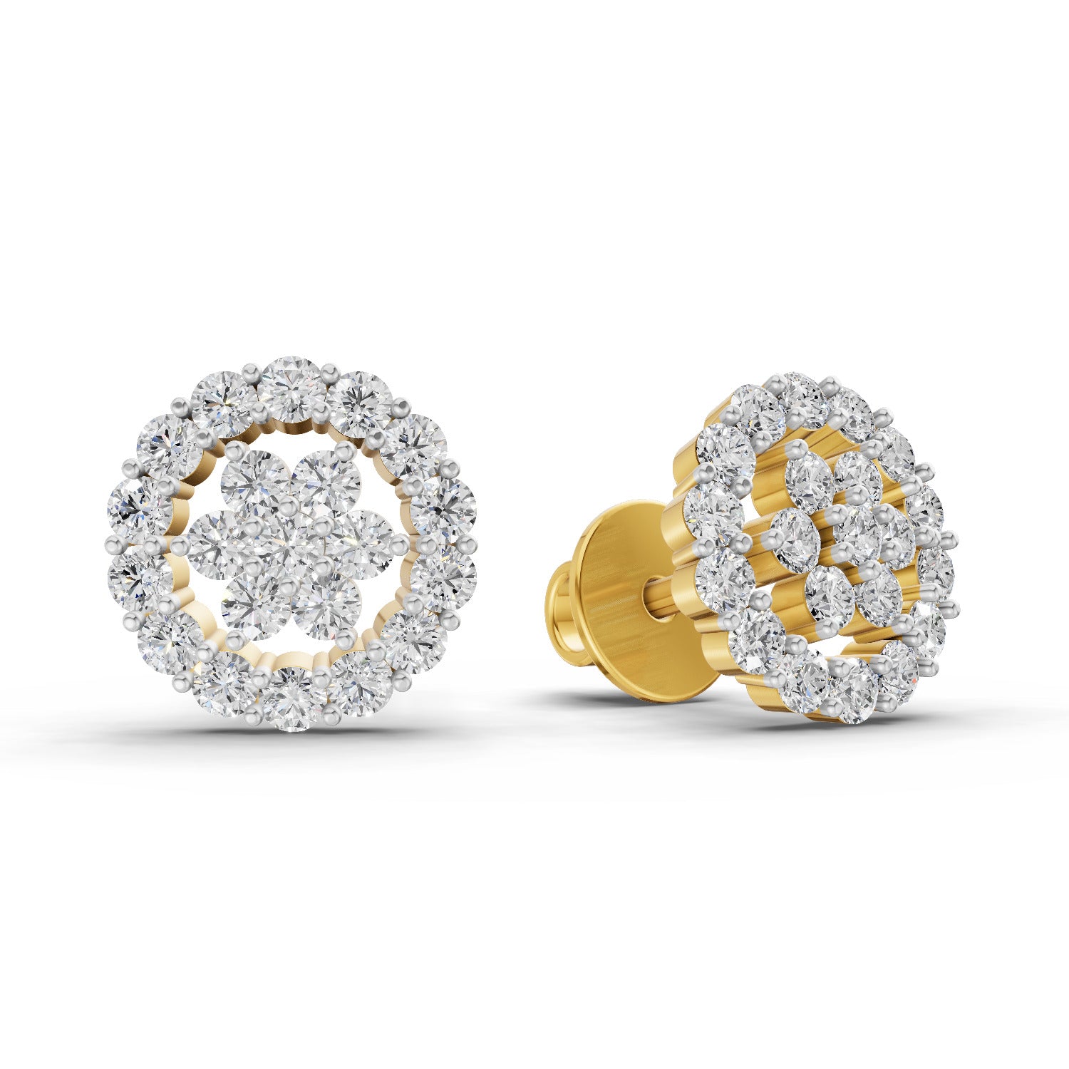 0.67 Ct  Round Shape Floral Cluster Diamond Stud Earrings | 14K Rose Gold
