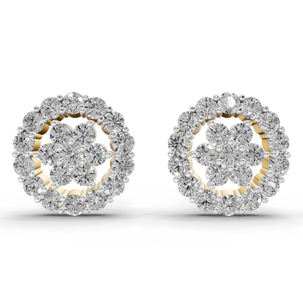 0.67 Ct  Round Shape Floral Cluster Diamond Stud Earrings | 14K Rose Gold