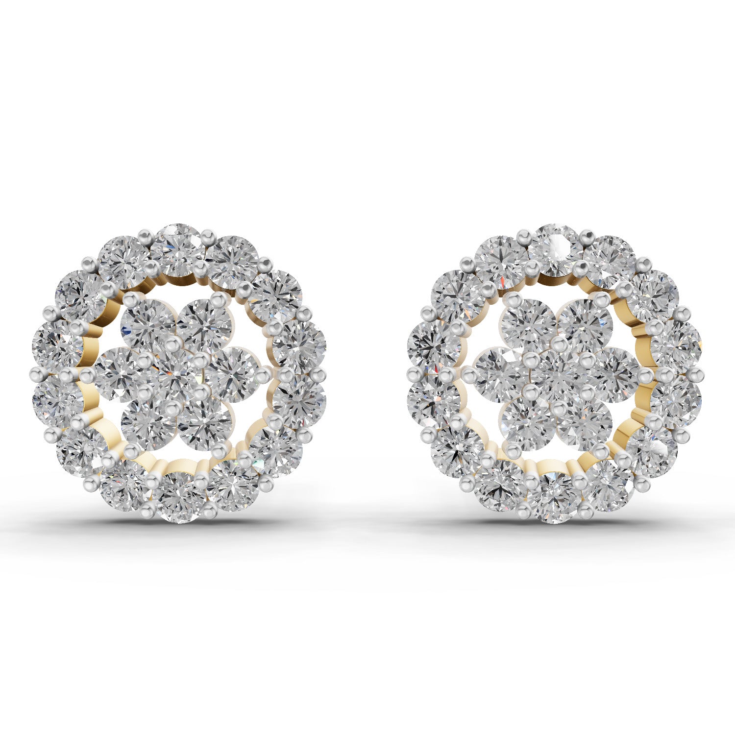 0.67 Ct  Round Shape Floral Cluster Diamond Stud Earrings | 14K Rose Gold