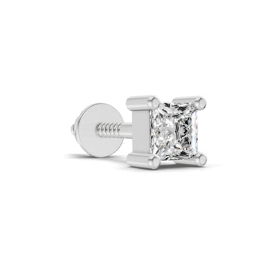 0.2 Carat Princess Shape Solitaire Men's Stud | 14K White Gold