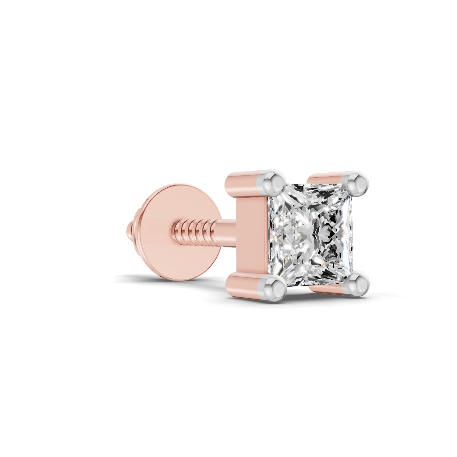 0.3 Carat Princess Shape Solitaire Men's Stud  | 14K Rose Gold