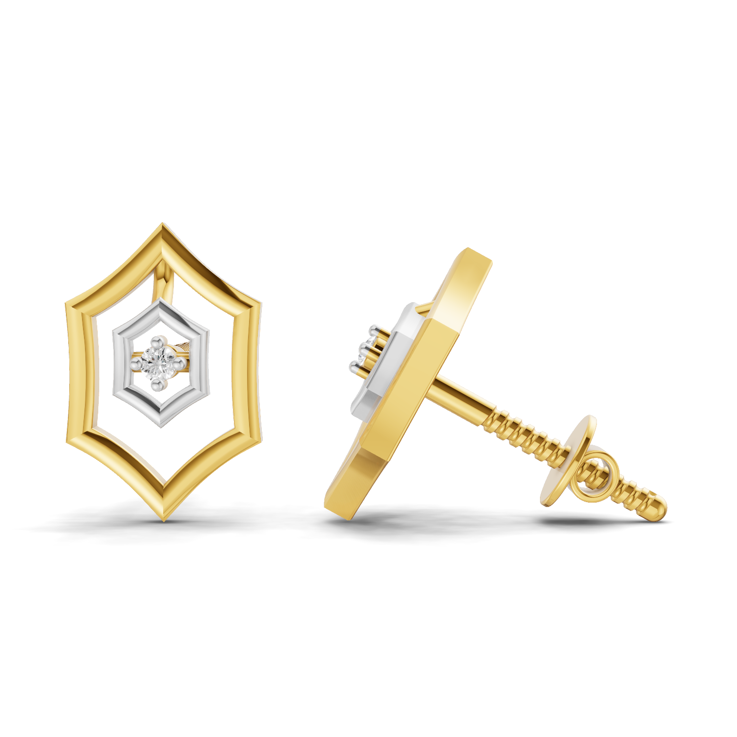 0.02 Carat  | 925 Sterling Silver Yellow Gold Plated Floral Earrings