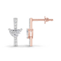 0.91 Carat Sleek Halo Bar Studs Earrings for Women | 14K Rose Gold