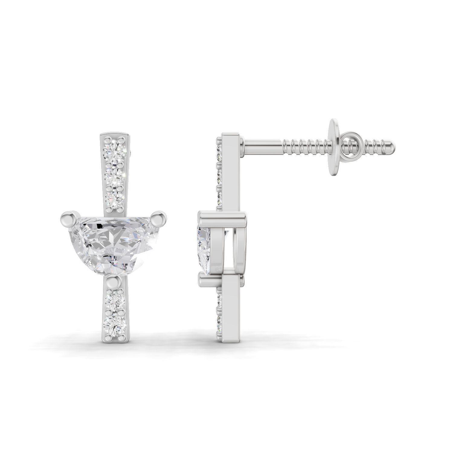0.91 Carat Sleek Halo Bar Studs Earrings for Women | 14K White Gold