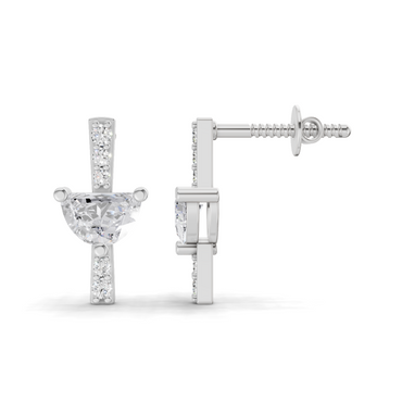 0.91 Carat Sleek Halo Bar Studs Earrings for Women | 14K White Gold